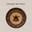 Framed bumblebee art print on beige background with title text overlay