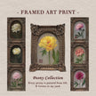 Close-up of a collection of 7 peony portrait paintings print in ornate arch-top frame