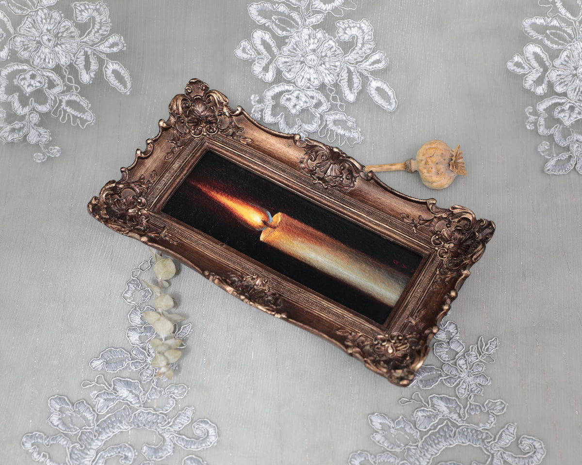 Top view of the long narrow candle flame painting print
