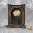 Bowl of Cream peony oil painting print in arch-top bronze frame