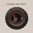 Framed bunny art print on beige background with title text overlay