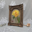 Side angle of arch-top bronze frame with Bartzella peony painting print