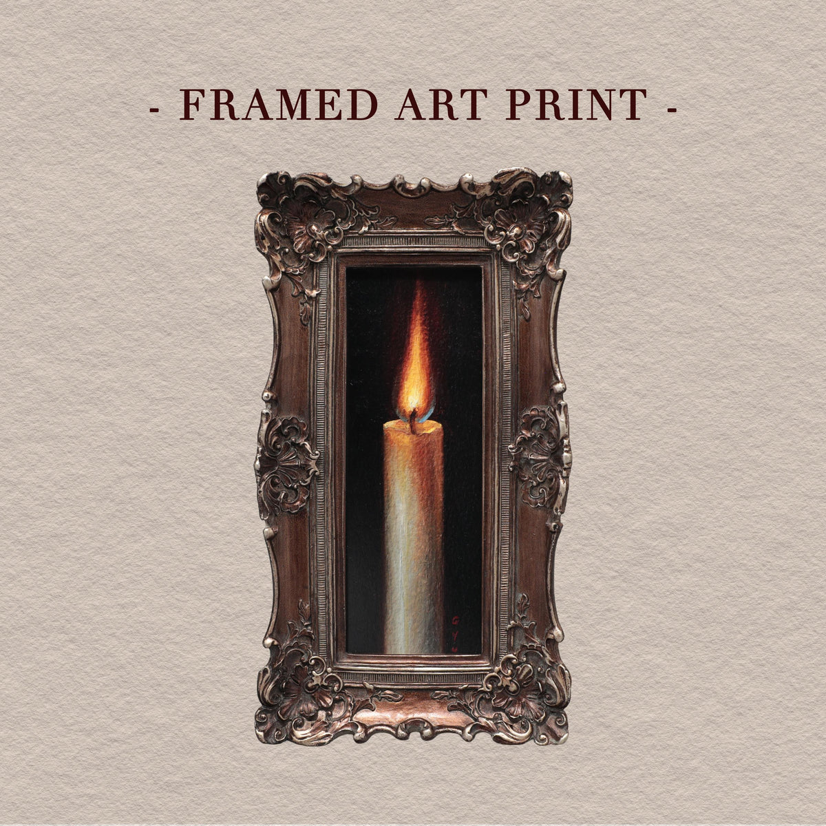Candle Flame Still Life Art Print, Long Narrow Frame, Original Painting Reproduction