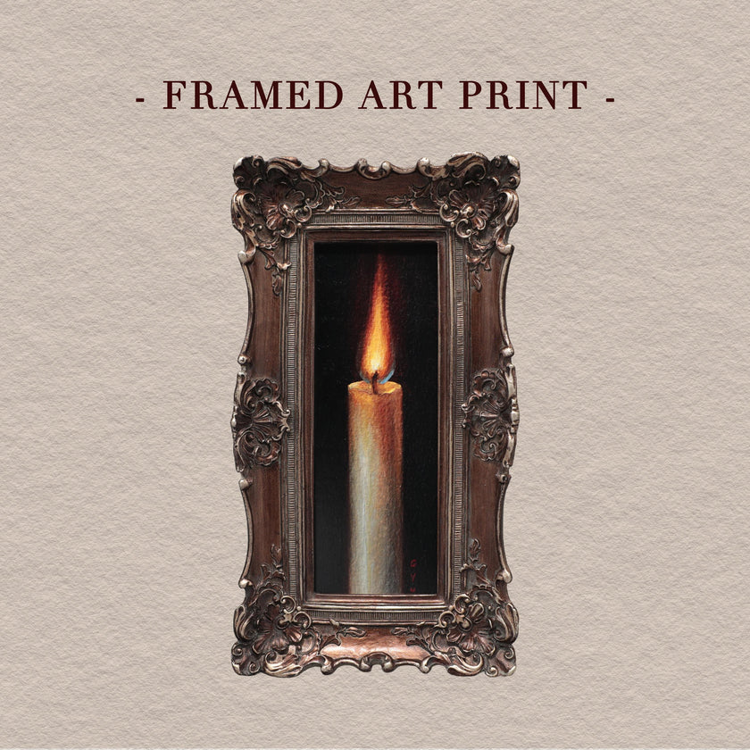 Candle Flame Still Life Art Print, Long Narrow Frame, Original Painting Reproduction