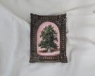 Small framed tree painting in an arched frame with fluted sides and shell corner details